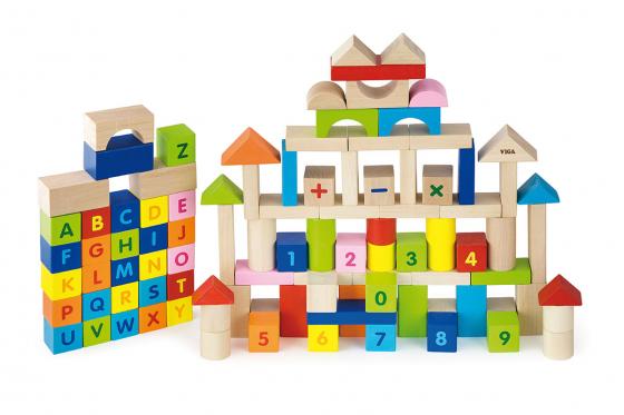 Holzbausteine Alphabet & Nummer - 100-teilig  