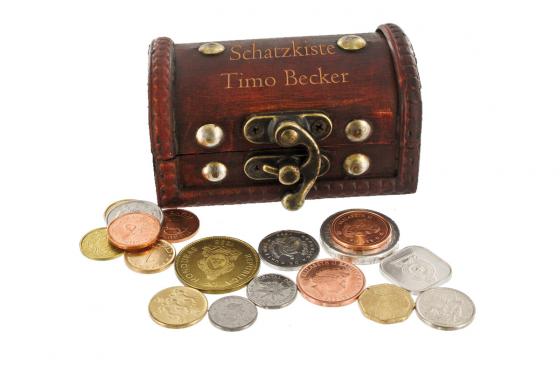 Schatzkiste mit Gravur - 50 Original-Münzen   