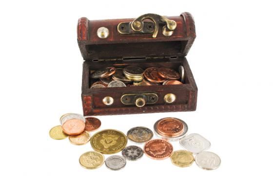 Schatzkiste mit Gravur - 50 Original-Münzen  1 