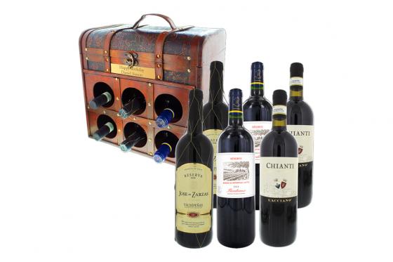 Coffre à vin gravé - vins rouges européens  