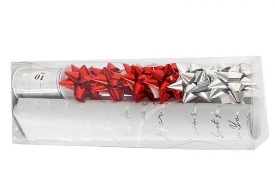 Geschenkverpackung Silber - 9-teiliges Set (Geschenkpapier, -band und Rosetten)  