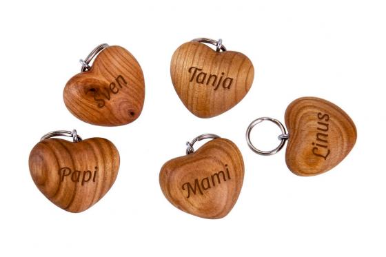 Porte-clés en bois - coeur - avec gravure 1 