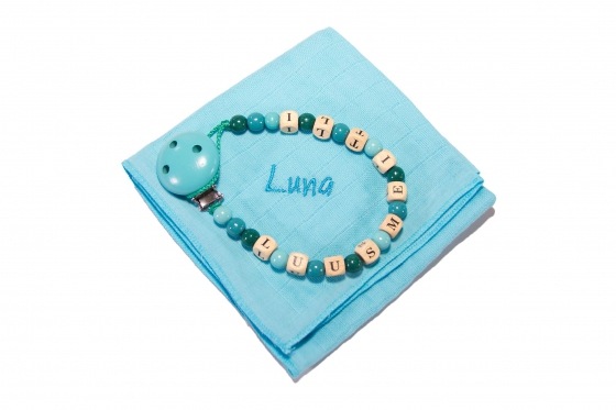 Nuscheli & Nuggikette - mit Namen - türkis  