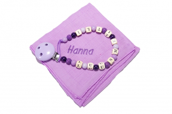 Nuscheli & Nuggikette - mit Namen - lila  