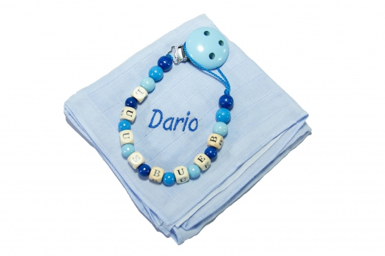 Patte & attache-lolette - avec prénom - bleu  