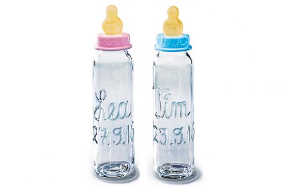 Biberons en verre - avec prénom et date de naissance  
