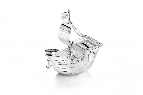 Spardose Pirat - personalisierbar, versilbert  