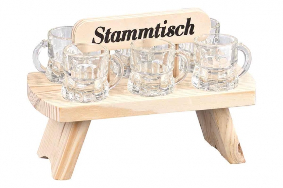 Schnapsbank aus Holz - mit 6 Schnapsgläsern  