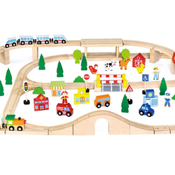 Set train en bois, 90 pièces
