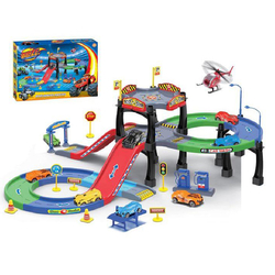 Rampe garage avec voitures de course, de happytoys