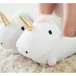 Pantoufles licorne, Avec lumières - en peluche