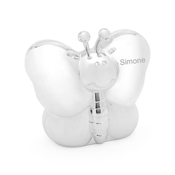 Tirelire papillon, argentée, avec gavure