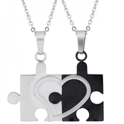 Collier double "Puzzle" en inox, Avec gravure
