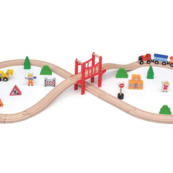 Set ferroviaire en bois, 39 pièces