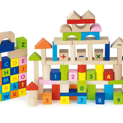 Holzbausteine Alphabet & Nummer, 100-teilig