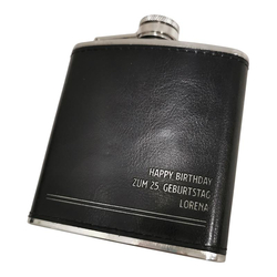 Flachmann aus Leder, mit Gravur