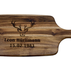 Küchenbrett Hirsch, aus Holz - mit Gravur