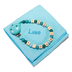 Nuscheli & Nuggikette, mit Namen - türkis