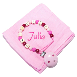 Nuscheli & Nuggikette, mit Namen - rosa