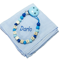 Patte & attache-lolette, avec prénom - bleu