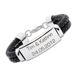 Lederarmband Schwarz, Personalisierbar