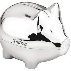 Spardose Schweinchen, personalisierbar, versilbert