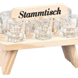 Schnapsbank aus Holz, mit 6 Schnapsgläsern